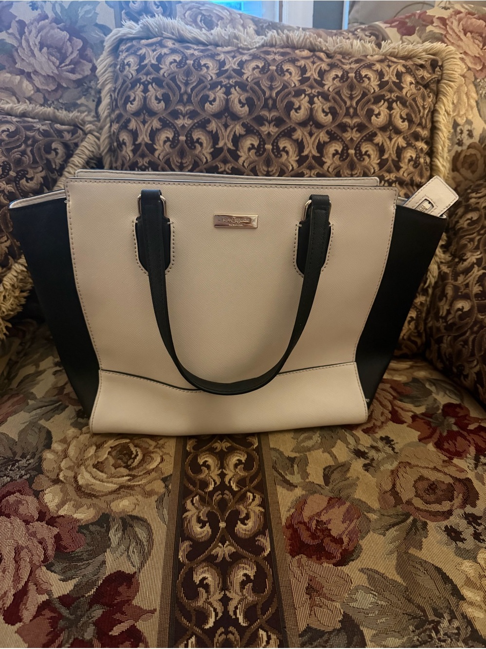 kate spade Cream and Black Saffiano Leather Tote